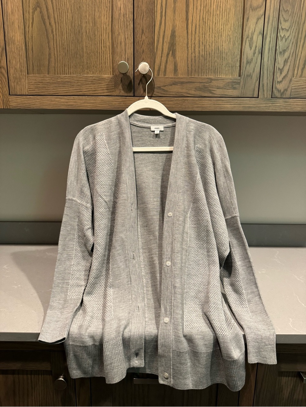 Vince Light Gray Open-Front Cardigan
